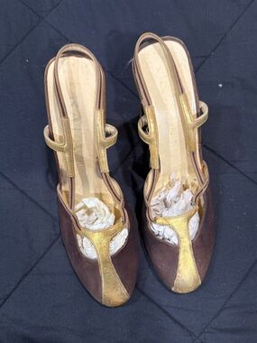 Prada Brown and Gold Slingback Mules